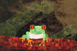 Midnight Frog, paper art, collage