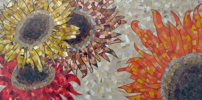 Sunny Daze evening sunflower, paper art, collage, vibrant original art 